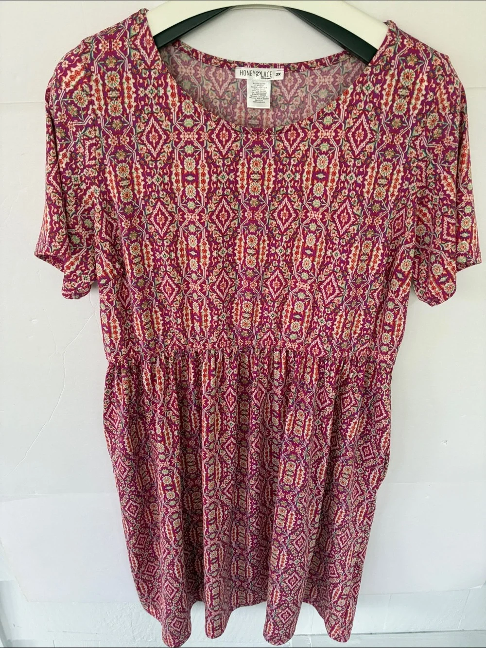 Honey and Lace Geometric Short-Sleeve Dress with Pickets 2X